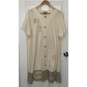 On The Rocks Khaki Linen Shift Dress Women’s Casual Boho Vacation USA Made Large